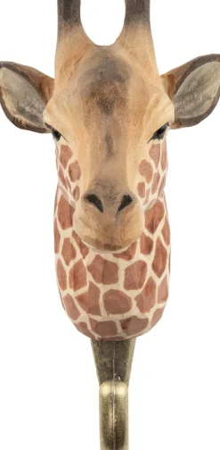 Patère animal en bois sculpté à la main et métal (Girafe)