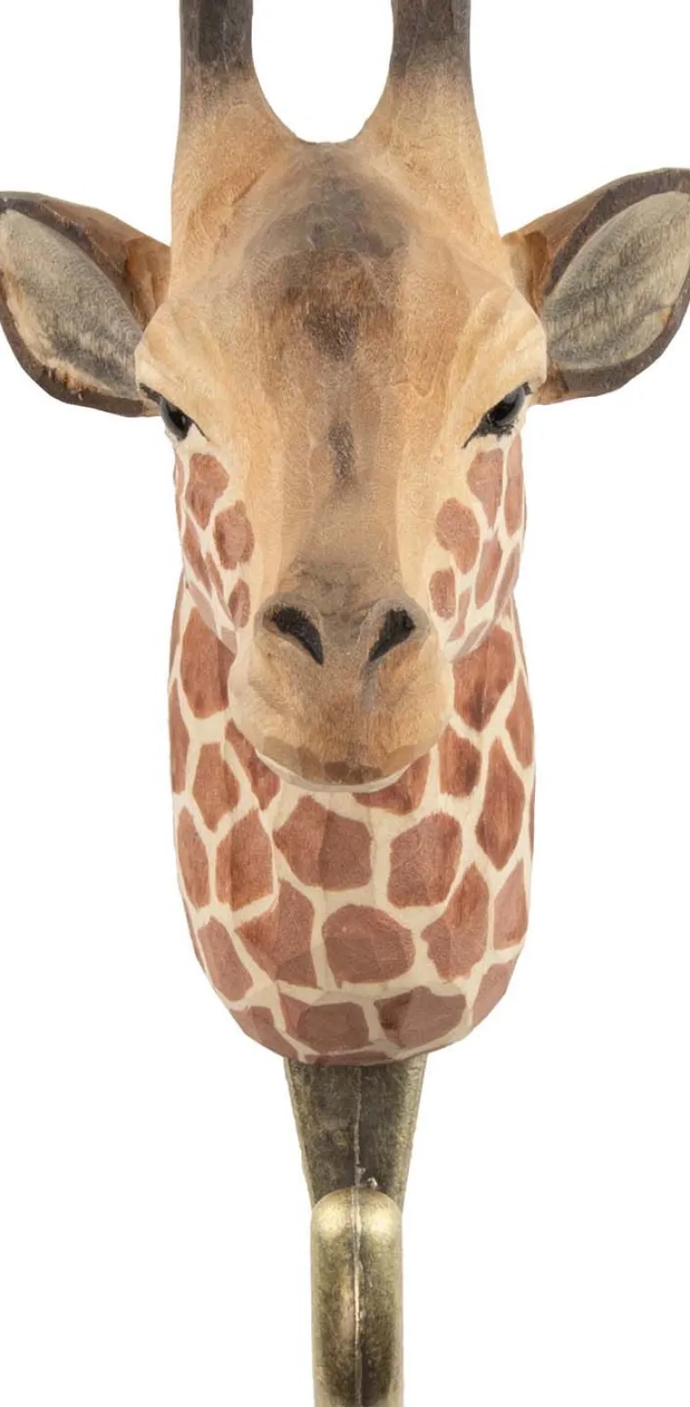 Patère animal en bois sculpté à la main et métal (Girafe)