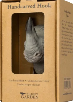 Patère animal en bois sculpté à la main et métal (Rhinocéros)