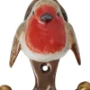 Patère animal en porcelaine 2 crochets (Rouge gorge)