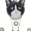 Patère animal en porcelaine 2 crochets (Tête de chat noir et blanc)