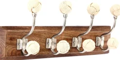 Patère 4 crochets en bois de manguier Tressage (Modèle 2)