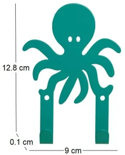 Patère enfant en métal 2 crochets pieuvre bleue (Petit modèle)