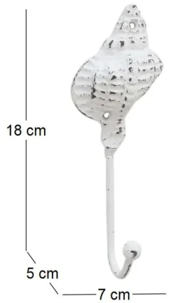 Patère en métal Coquillage 7 x 5 x 18 cm (Blanc)
