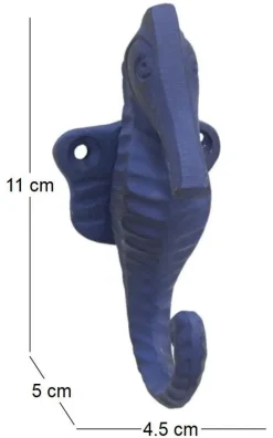 Patère en métal hippocampe 4.5 x 5 x 11 cm (Bleu)