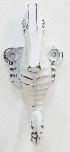 Patère en métal hippocampe 4.5 x 5 x 11 cm (Blanc)