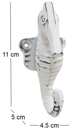 Patère en métal hippocampe 4.5 x 5 x 11 cm (Blanc)