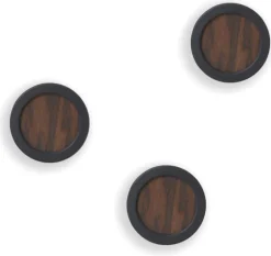 Patère ronde noyer et caoutchouc Hub (Lot de 3)