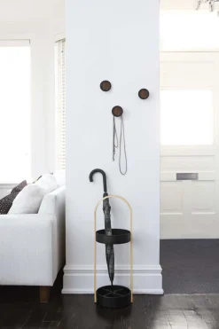 Patère ronde noyer et caoutchouc Hub (Lot de 3)