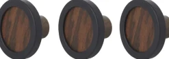 Patère ronde noyer et caoutchouc Hub (Lot de 3)