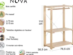Penderie en pin massif Nova (76.5 x 38.5 x 110 cm)
