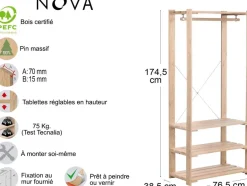 Penderie en pin massif Nova (76.5 x 38.5 x 174.5 cm)
