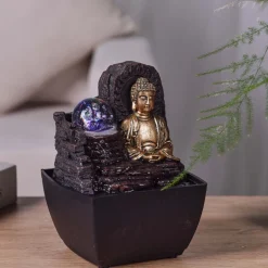 Petite fontaine d'intérieure en résine avec LED bouddha Theravada