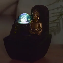 Petite fontaine d'intérieure en résine avec LED bouddha Theravada