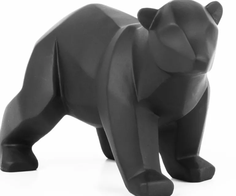 Petit ours en résine mat Origami (Noir)