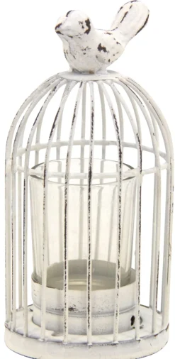 Photophore cage en métal laqué vieilli