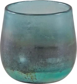 Photophore en verre teinté turquoise