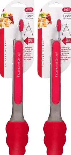 Pince de cuisine en silicone coloré (Lot de 2) (Rouge)