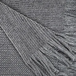 Plaid chenille en polyester avec franges 120 x 150 cm (Gris)