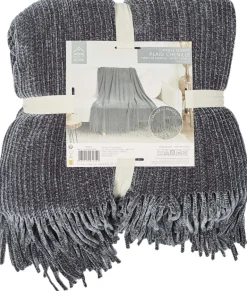 Plaid chenille en polyester avec franges 120 x 150 cm (Gris)