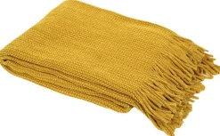 Plaid chenille en polyester avec franges 120 x 150 cm (Moutarde)