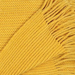 Plaid chenille en polyester avec franges 120 x 150 cm (Moutarde)