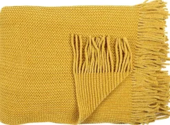 Plaid chenille en polyester avec franges 120 x 150 cm (Moutarde)
