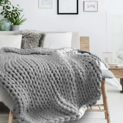 Plaid grosses mailles Chunky 120 x 150 cm (Gris)