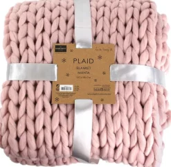 Plaid grosses mailles Chunky 120 x 150 cm (Rose)