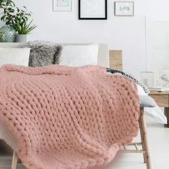 Plaid grosses mailles Chunky 120 x 150 cm (Rose)