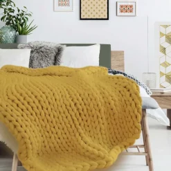 Plaid grosses mailles Chunky 120 x 150 cm (Jaune)