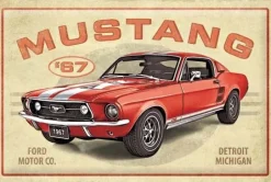 Plaque décorative en métal en relief 40 x 60 cm (Ford Mustang GT 1967)