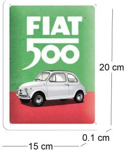 Plaque décorative en métal en relief 20 x 15 cm (Fiat 500 - Italian Colours)