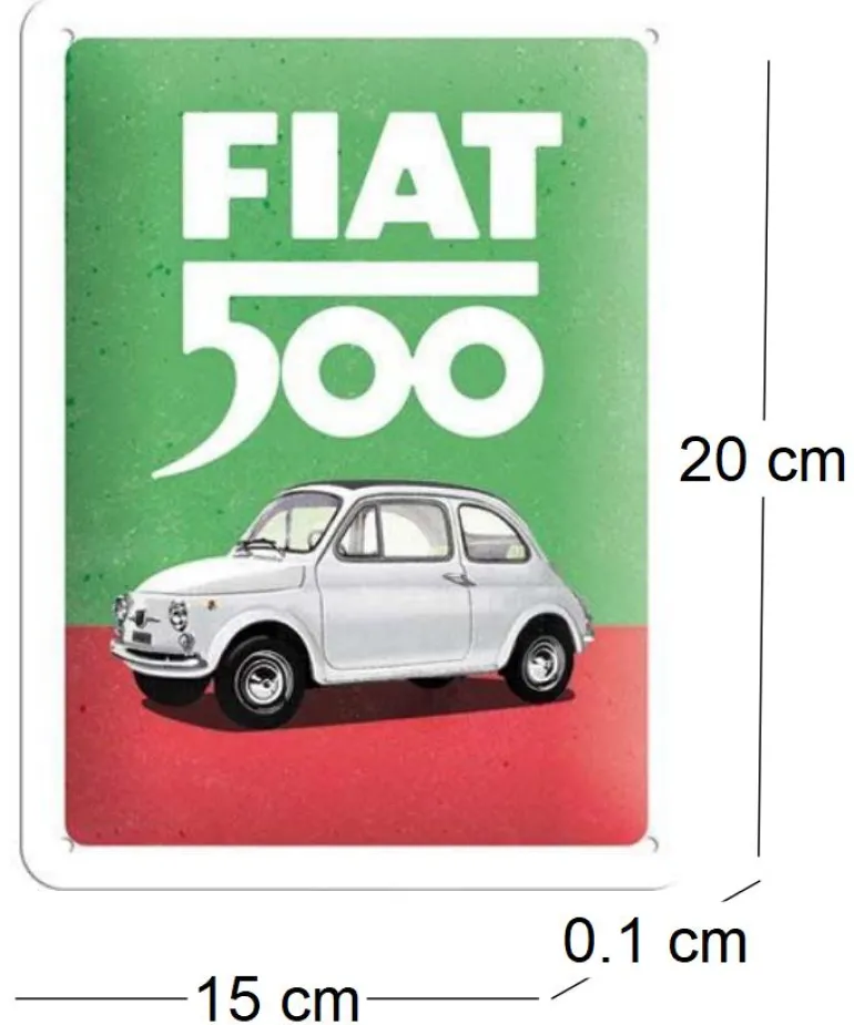 Plaque décorative en métal en relief 20 x 15 cm (Fiat 500 - Italian Colours)