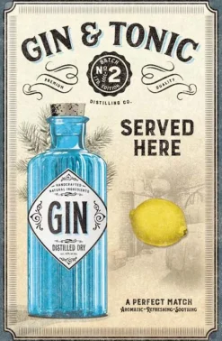 Plaque décorative en métal en relief 40 x 60 cm (Gin & Tonic)