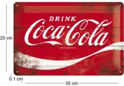 Plaque décorative en métal en relief 30 x 20 cm (Coca Cola Logo Rouge)