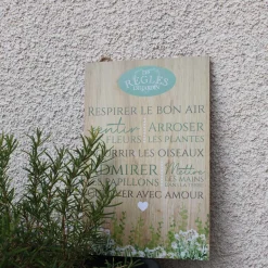 Plaque en bois Règles du jardin 20 x 30 cm