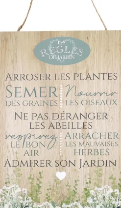 Plaque en bois Règles du jardin 20 x 30 cm