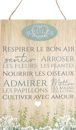 Plaque en bois Règles du jardin 20 x 30 cm