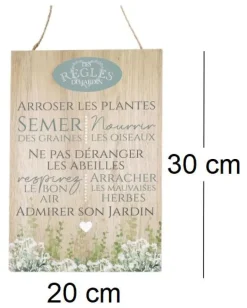 Plaque en bois Règles du jardin 20 x 30 cm