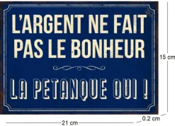 Plaque en métal humour 21 x 15 cm (Bonheur pétanque)