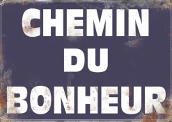 Plaque en métal humour 21 x 15 cm (Chemin du bonheur)