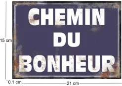Plaque en métal humour 21 x 15 cm (Chemin du bonheur)