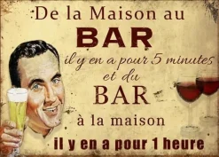 Plaque en métal humour 21 x 15 cm (De la maison au bar…)