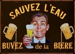 Plaque en métal humour 21 x 15 cm (Sauvez l'eau…)