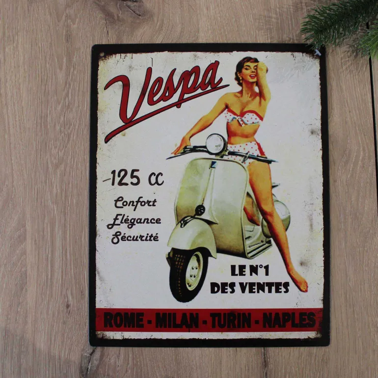 Plaque vintage en métal 22 x 28 cm (Vespa)