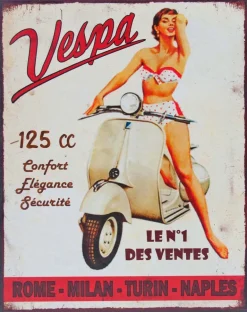 Plaque vintage en métal 22 x 28 cm (Vespa)