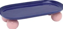 Plateau oval en métal Double Funky (Bleu cobalt et rose)