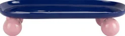 Plateau oval en métal Double Funky (Bleu cobalt et rose)