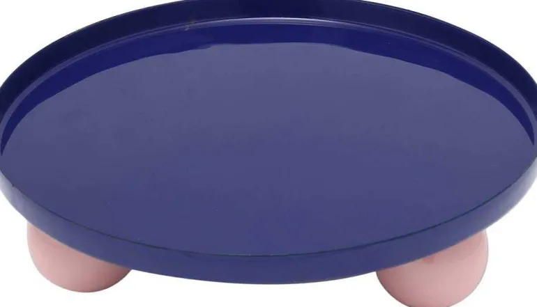 Plateau rond en métal Double Funky Large (Bleu et rose)